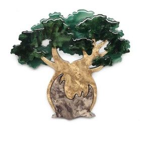 Elegant Green and Gold Tree Brooch